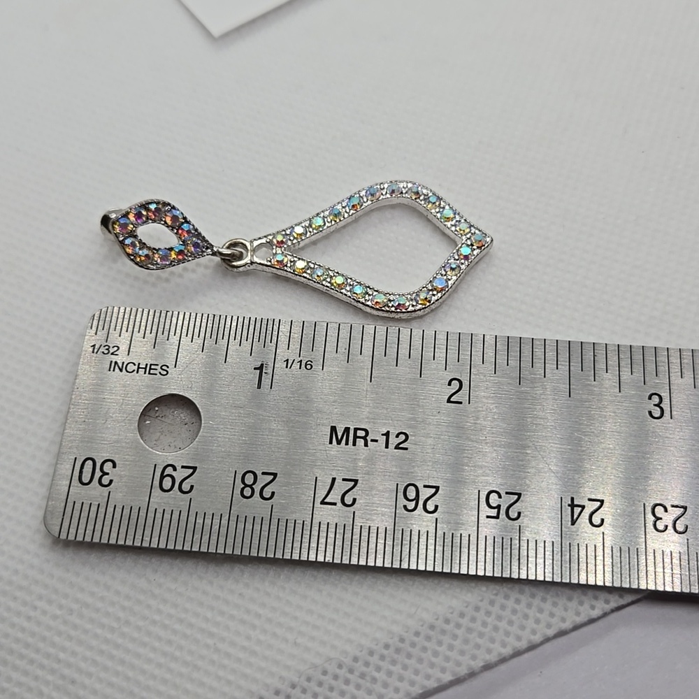 Silver Tone Multicolor AB Rhinestones Drop Earrings - Picture 14 of 16